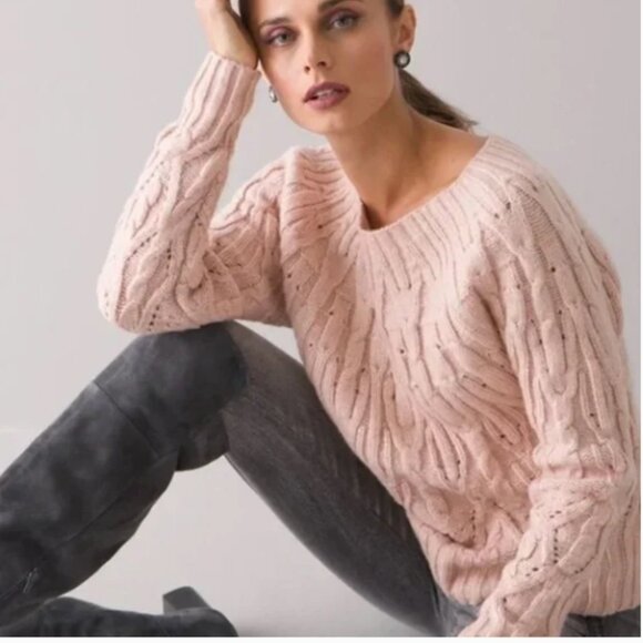 White House Black Market Sweaters - WHBM Blush Pink Boat Neck Cable Knit Wool Blend Sweater Size S